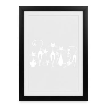 Playful Cats Silhouettes in Sketch Style - Framed poster (27 × 37 cm) - black - Front