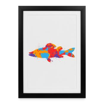 Coloré Zander Angler Design Zander Pêche Pêche - Affiche encadrée (27 × 37 cm) - noir - Devant