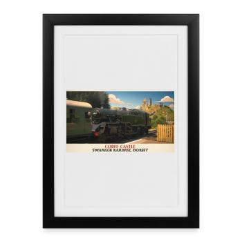 Corfe Castle Steam Train Poster - Framed poster (27 × 37 cm) - black - Front