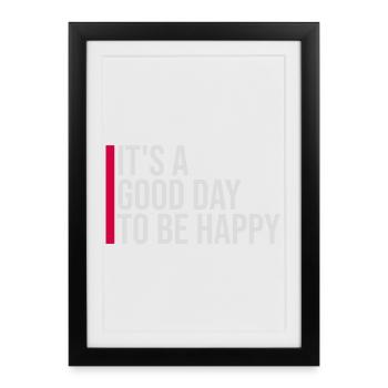 Bonjour sois heureux Motivation positive Dire bonheur - Affiche encadrée (27 × 37 cm) - noir - Devant