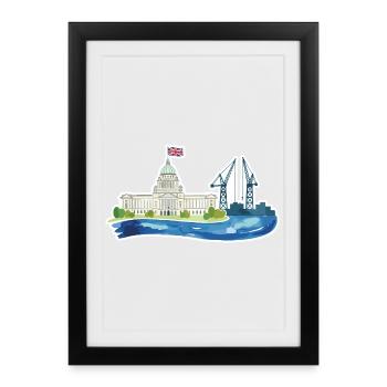 Belfast Skyline City Hall & Cranes UK - Framed poster (27 × 37 cm) - black - Front