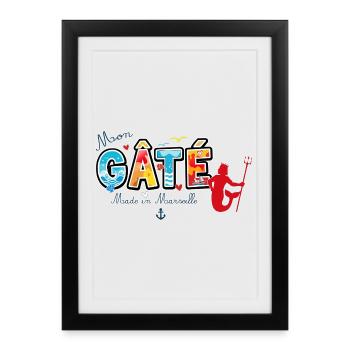 Mon Gâté Expression Marseillaise Poséidon Provence - Affiche encadrée (27 × 37 cm) - noir - Devant