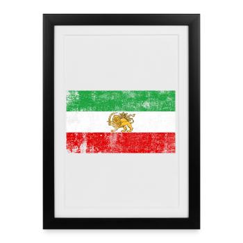 Vieille Guerre du Grunge Ancien Drapeau de l’Iran - Affiche encadrée (27 × 37 cm) - noir - Devant