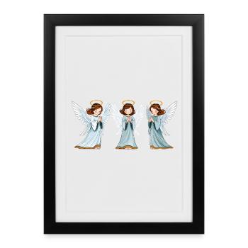 Triple Heavenly Angels in Prayer - Framed poster (27 × 37 cm) - black - Front