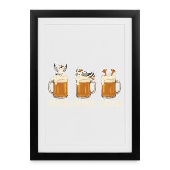 Drink Drank Drunk Beer Seagulls Beach - Framed poster (27 × 37 cm) - black - Front