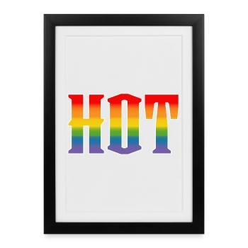 Regenbogentext Heiß LGBT lgbtqi queer - Gerahmtes Poster (27 × 37 cm) - Schwarz - Vorne