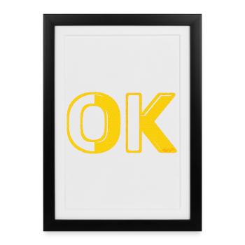 OK OK lettres de grille rétro O.K. 70s vintage - Affiche encadrée (27 × 37 cm) - noir - Devant
