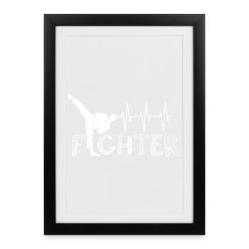 Pulse Kick Arts martiaux Heartbeat Symbol combattant - Affiche encadrée (27 × 37 cm) - noir - Devant