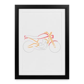 Moto Classique Bike Contours Multicolore - Affiche encadrée (27 × 37 cm) - noir - Devant