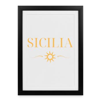 Soleil sicilien motif côtier - Affiche encadrée (27 × 37 cm) - noir - Devant