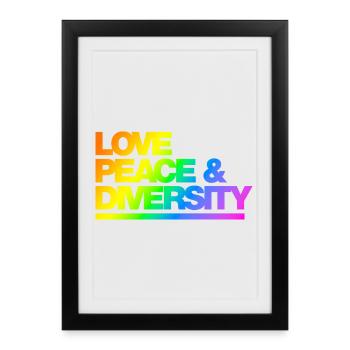 Typo Amour Paix Diversité Arc-en-ciel - Affiche encadrée (27 × 37 cm) - noir - Devant