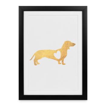 Coeur Teckel Or Chien Amour Fan Walkie Wauwau Amour - Affiche encadrée (27 × 37 cm) - noir - Devant