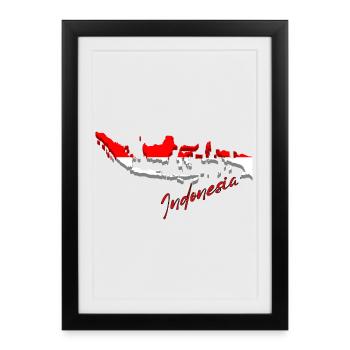 Carte de l’Indonésie, drapeau de l’Indonésie - Affiche encadrée (27 × 37 cm) - noir - Devant