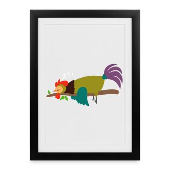 Cadeau design coq endormi - Affiche encadrée (27 × 37 cm) - noir - Devant