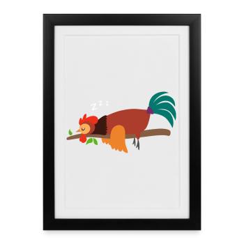 Pyjama coq, pyjama poulet, chemise de nuit, cadeau - Affiche encadrée (27 × 37 cm) - noir - Devant