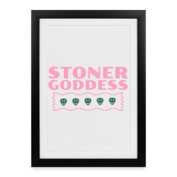 Stoner Goddess T-shirt à bordure ondulée rose - Affiche encadrée (27 × 37 cm) - noir - Devant