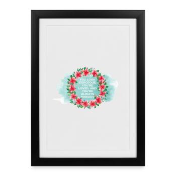 You're Loved & Enough – Watercolor Floral Wreath - Framed poster (27 × 37 cm) - black - Front