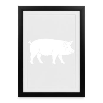 Schwein Silhouette Bauernhof Clean Vektor - Gerahmtes Poster (27 × 37 cm) - Schwarz - Vorne