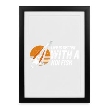 La vie est meilleure avec un étang positif pour les poissons koi - Affiche encadrée (27 × 37 cm) - noir - Devant