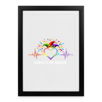 Confettis de carnaval dans l’ECG du cœur - Affiche encadrée (27 × 37 cm) - noir - Devant