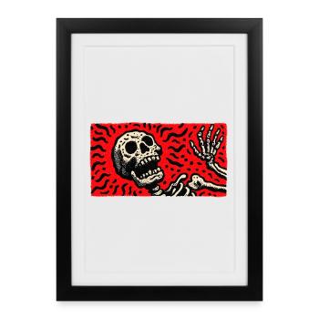 Skeleton in blood red retro print - Framed poster (27 × 37 cm) - black - Front