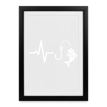 ECG Heartbeat Fishing White - Framed poster (27 × 37 cm) - black - Front