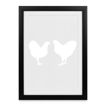 Fans de poulet - Coq - Coq - Poussins - Wyandotten - Affiche encadrée (27 × 37 cm) - noir - Devant