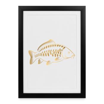 Carp Fish : design minimaliste de pêche - Affiche encadrée (27 × 37 cm) - noir - Devant