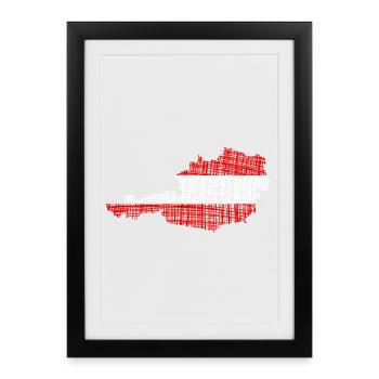 Carte Autriche Drapeau Art Autriche Gribouillis - Affiche encadrée (27 × 37 cm) - noir - Devant