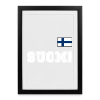 FINNLAND - SUOMI Trikot Look - Flagge auf Brust - Gerahmtes Poster (27 × 37 cm) - Schwarz - Vorne