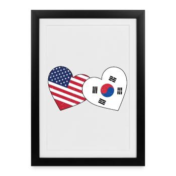 Corée du Sud et drapeau américain Coréen - Affiche encadrée (27 × 37 cm) - noir - Devant