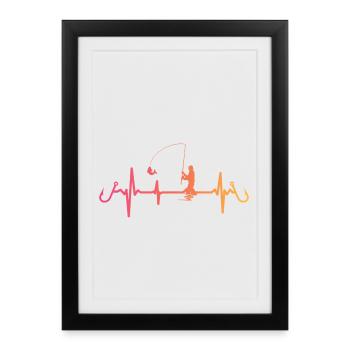 Pêche Sunset Heartbeat Pêcheur canne à pêche - Affiche encadrée (27 × 37 cm) - noir - Devant