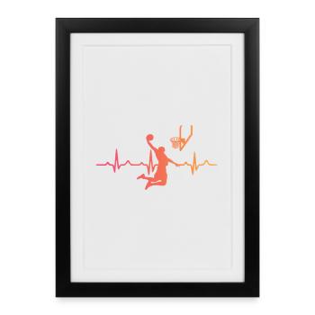 Basketball sunset battement de coeur basketball - Affiche encadrée (27 × 37 cm) - noir - Devant