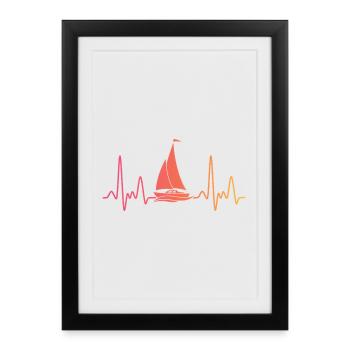 Sailing Boat Sunset Heartbeat Sailboat - Framed poster (27 × 37 cm) - black - Front