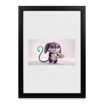 Cute Fluffy Creature Artist with Paint Palette and - Gerahmtes Poster (27 × 37 cm) - Schwarz - Vorne