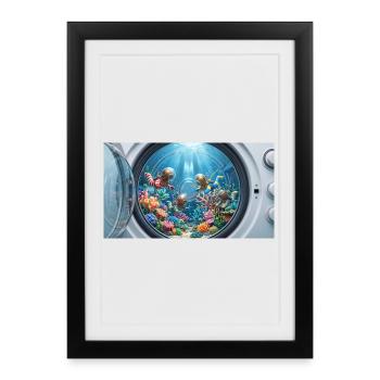 Surreal underwater world inside a washing machine  - Gerahmtes Poster (27 × 37 cm) - Schwarz - Vorne