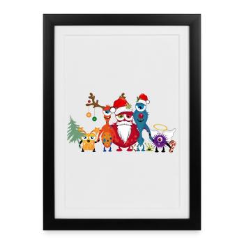 Une famille de monstres colorés de Noël - Affiche encadrée (27 × 37 cm) - noir - Devant