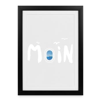 Moin Meer Leuchtturm Möwe - Gerahmtes Poster (27 × 37 cm) - Schwarz - Vorne