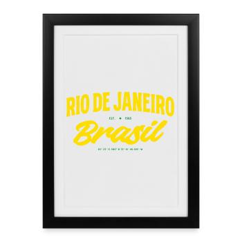 Rio de Janeiro Brésil Lettrage jaune - Affiche encadrée (27 × 37 cm) - noir - Devant