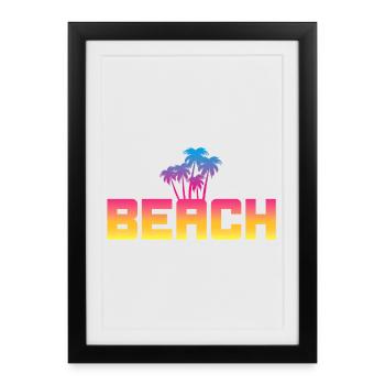 Plage Palmiers Plage Vacances d’été Aventure Fun - Affiche encadrée (27 × 37 cm) - noir - Devant
