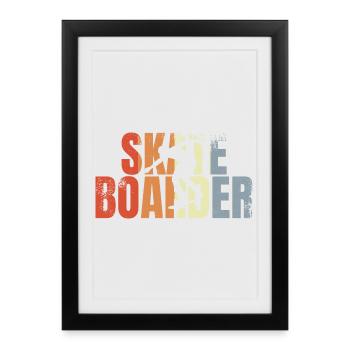 Retro Skateboarder - Framed poster (27 × 37 cm) - black - Front