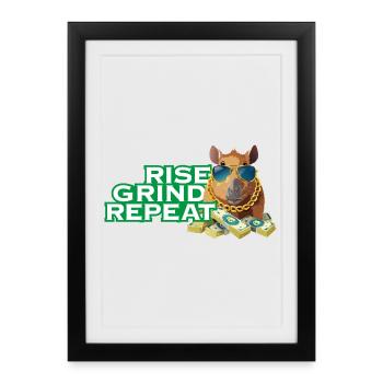 Rise, Grind, Repeat - Capybara Hustle motivation - Framed poster (27 × 37 cm) - black - Front