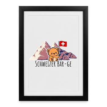 Les montagnes suisses, euh, les ours ! Petit ours suisse mignon - Affiche encadrée (27 × 37 cm) - noir - Devant