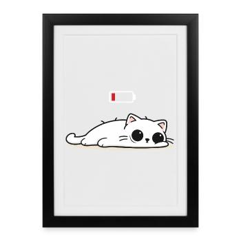 Battery Low – Cute Cat in Social Battery Mode - Framed poster (27 × 37 cm) - black - Front