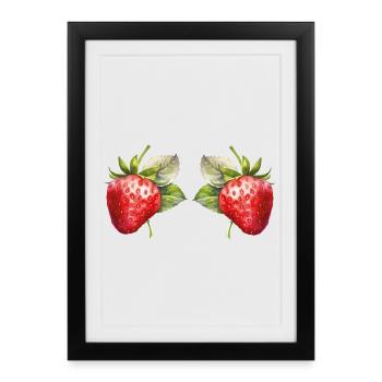 Fraises Aquarelle - Affiche encadrée (27 × 37 cm) - noir - Devant