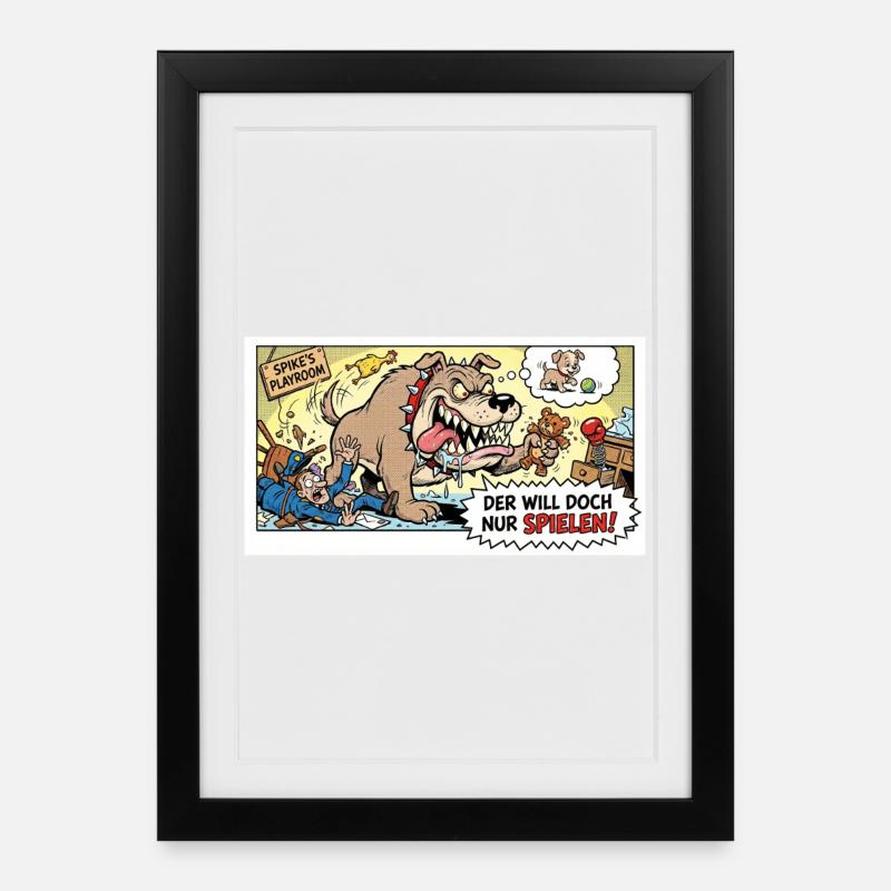Il veut juste jouer - Affiche encadrée (27 × 37 cm) - noir