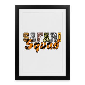 Fête du zoo Animaux Zoo de la jungle Safari Anniversaire Équipe de safari - Affiche encadrée (27 × 37 cm) - noir - Devant