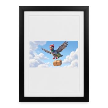 Cute Flying Postal Pigeon Delivering Package - Framed poster (27 × 37 cm) - black - Front