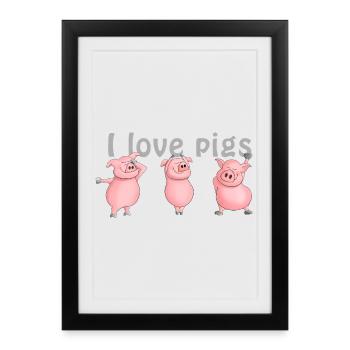 Cochon "J'aime les cochons" - Affiche encadrée (27 × 37 cm) - noir - Devant
