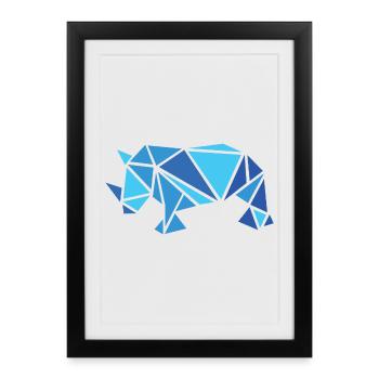 Rhino Rhino Blue Pattern Parts Animals Abstract - Framed poster (27 × 37 cm) - black - Front